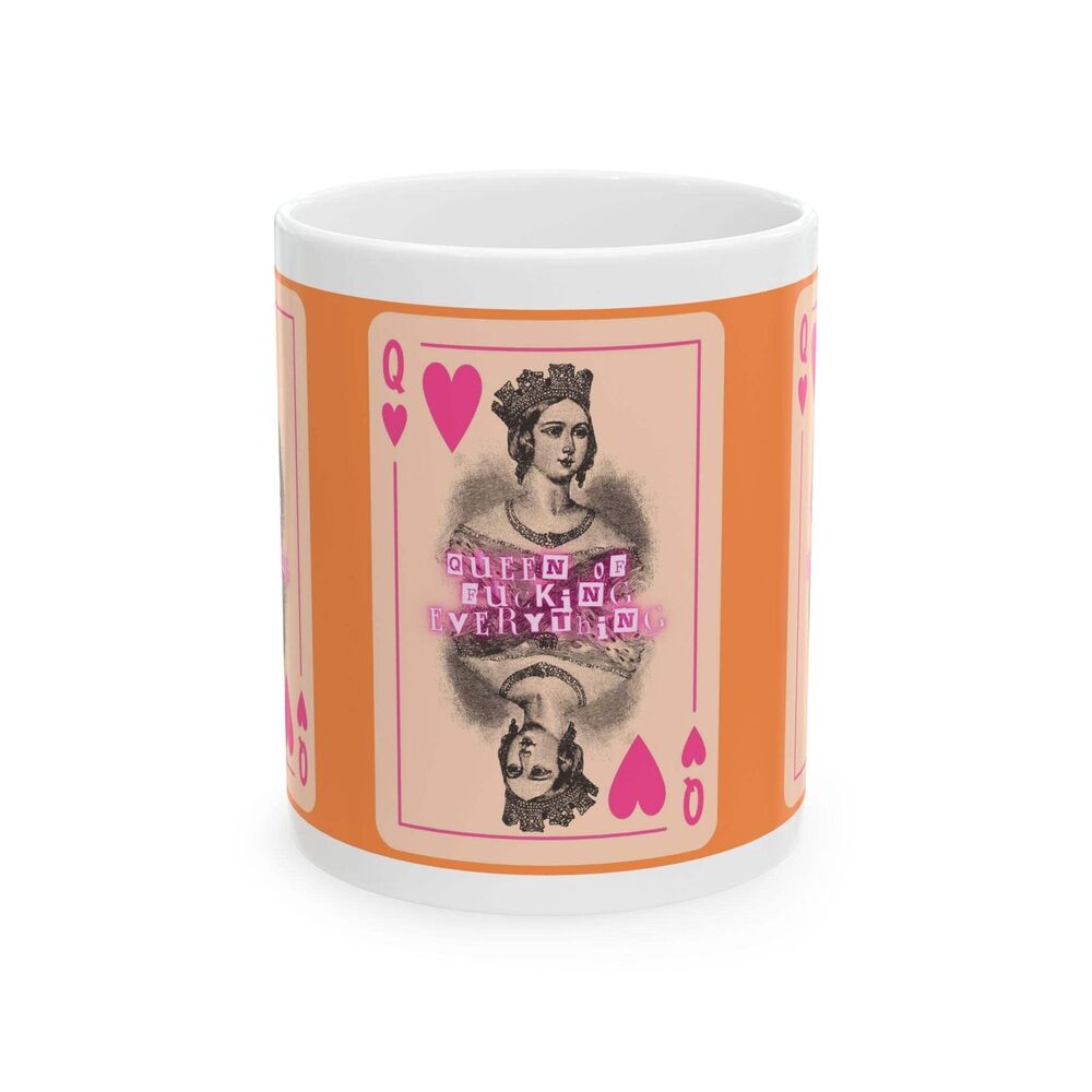 Queen of Fu*king Everything Ceramic Mug, Vintage Queen Playing Card Style for Yo